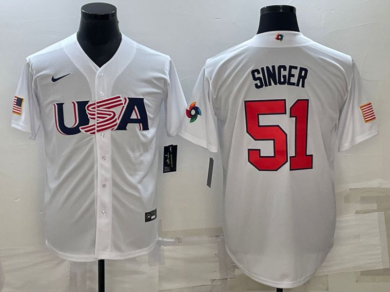 Men 2023 World Cub USA #51 Singer White Nike MLB Jersey9